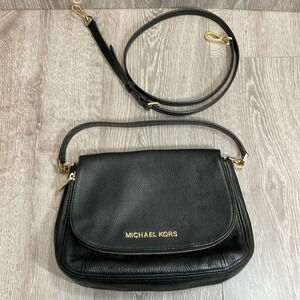 Michael Kors Bedford Convertible Flap Crossbody Shoulder Bag Black Leather